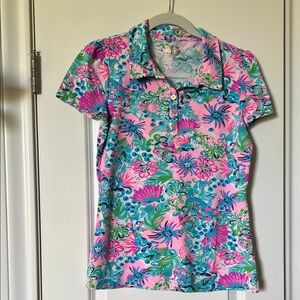 Lilly Pulitzer Pink Floral Print Polo Top
